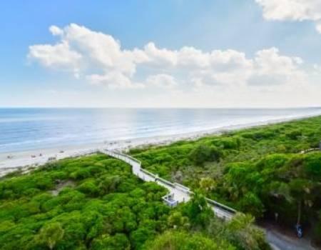 Aerial view of boardwalk that leads to the beach